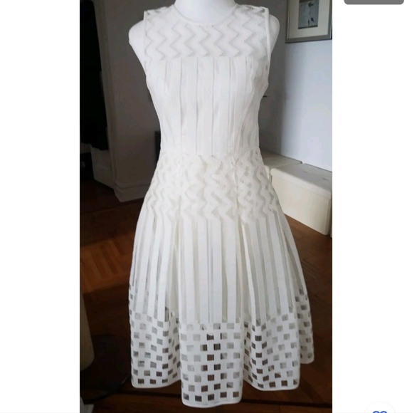 SOLD ‼️ $750.00 NWT Milly Women's Dress Illusion Filament Pleat White 6 S - Picture 7 of 11